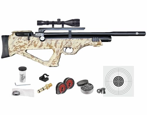 Wearable4U Hatsan FlashPup QE Limited Edition .25 Cal Air Rifle Digital Tan Camo Bundle with Pellets, Targets, and Scope