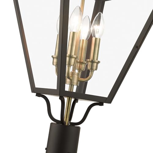 Livex 27376-07 Adams 4 Light Outdoor Post Top Lantern Black/Brushed Nickel