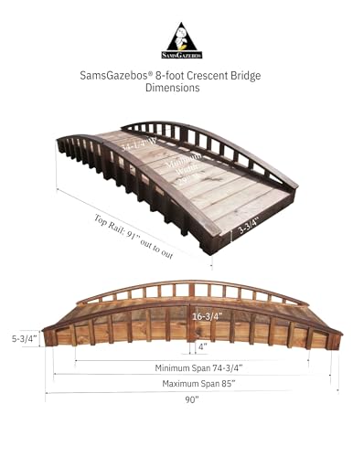 SamsGazebos Crescent Japanese Style Wood Garden Bridge 8 Brown