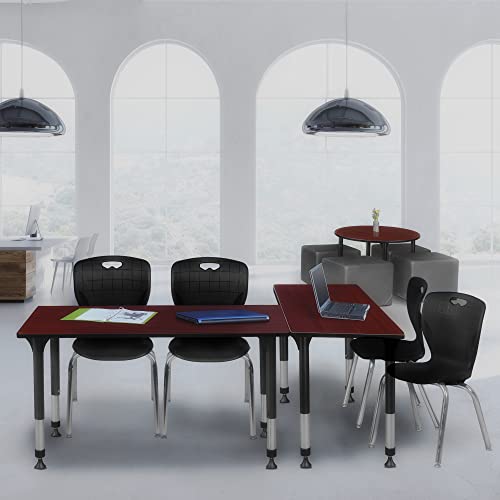 Regency Height Adjustable Classroom Table Set with Two 18" Andy Chairs, Mahogany/Black