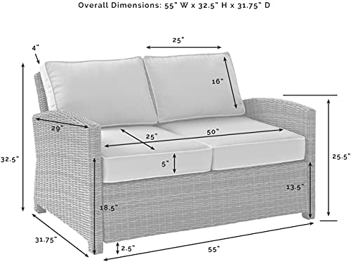 Crosley Furniture Bradenton Wicker Outdoor Loveseat Weathered Brown with Gray Cushions