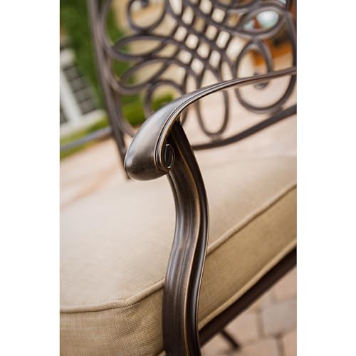Hanover Traditions 5-Piece Outdoor Dining Set with Glass-Top Table and Swivel Rockers Tan
