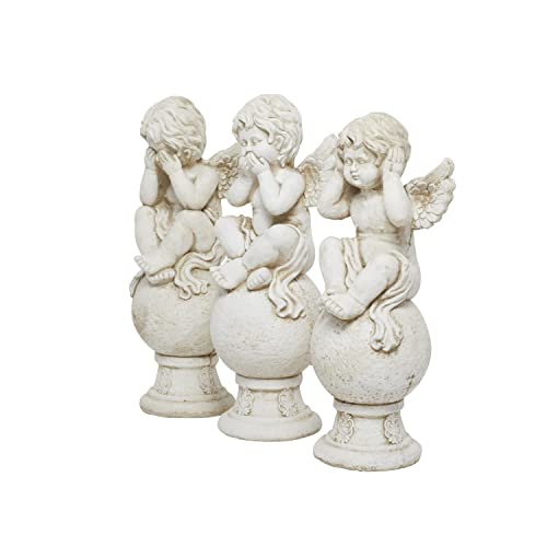 Deco 79 Magnesium Oxide Biblical Angel Garden Sculpture Set of 3 White 11"W, 29"H