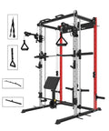 EonfitOmni Power Rack Smith Machine with Cable Crossover Red (with Pad Support)