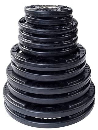 French Fitness Rubber Grip Weight Plate Set w/ 7 ft Olympic Bar 305 lbs