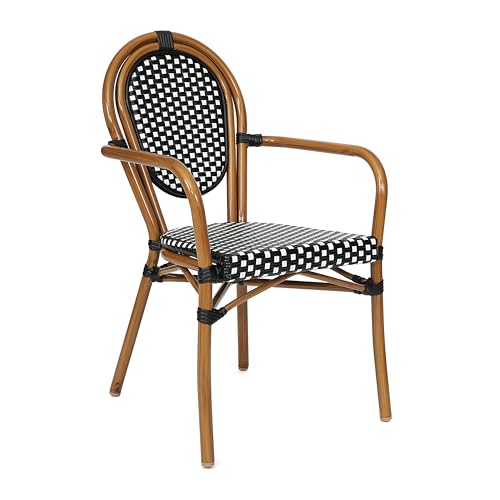 EMMA + OLIVER Colmar Indoor/Outdoor Bistro Set Black & White Rattan/Natural Frame