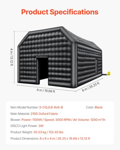 VEVOR Inflatable Nightclub Party Tent with Disco Lights, 26.2 x 19.7 x 13.1 Ft, Black