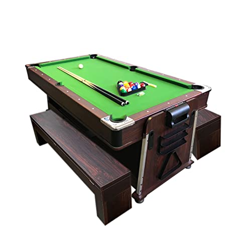 SIMBASHOPPING USA Pool Table 7FT Multigame Air Hockey + Table Tennis - Stark with Benches Green Brown