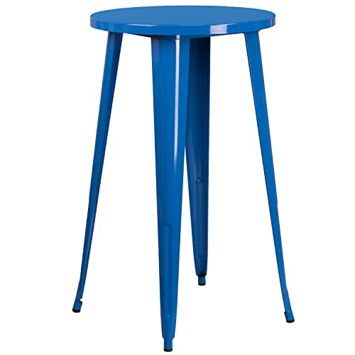 Flash Furniture Earl 24" Round Blue Metal Indoor-Outdoor Bar Table Set with 2 Stools