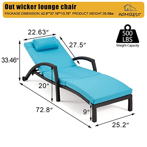 HOMREST Chaise Lounge Chairs Set of 6 PE Rattan Wicker Adjustable Pool Lounger Blue