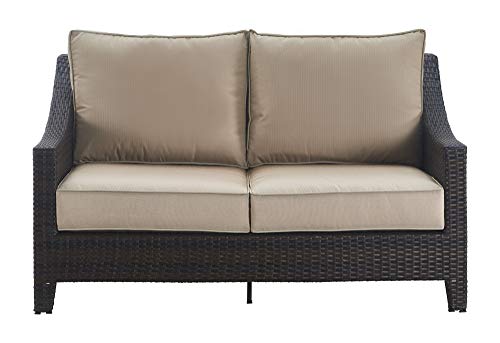 Serta Tahoe Brown Resin Wicker Outdoor Patio Loveseat with Thick Cushion