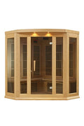 DYNAMIC SAUNAS Maxxus 3 Per Low EMF FAR Infrared Carbon Corner Canadian Hemlock Sauna Natural Finish