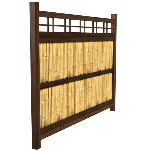 Red Lantern Japanese Bamboo Kumo Fence Panel 4 x 5.5 ft Brown
