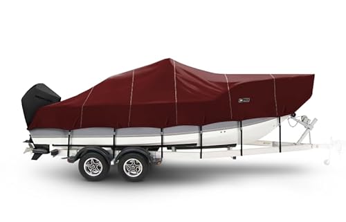 Eevelle Windstorm V Hull Fishing Boat Cover with Center Console Waterproof MARINEX Fabric Burgundy