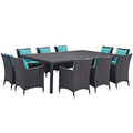 Modway Convene Collection 11-Piece Outdoor Patio Dining Set Espresso Turquoise