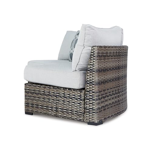 Benzara Mita 86 Inch Outdoor Loveseat with Pillows Gray Beige Black
