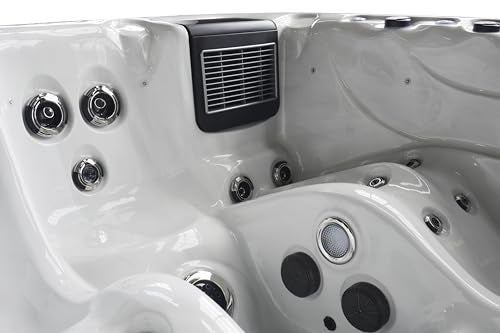 Luxuria Spas Sensation 4-Person 73-Jet Hot Tub with Double Lounge and Touch Screen Silver Marble/Mocha