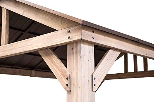 Sunjoy Coen L-GZ1171PWD-B Hudson Cedar Wood Pavilion with Hardtop Gazebo 14'x12' Natural/Brown