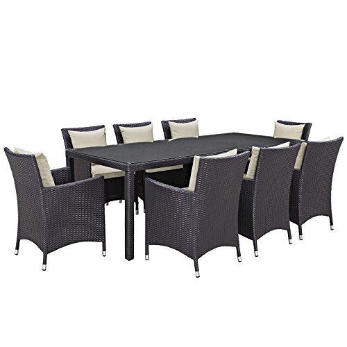 Modway Convene 9-pc Outdoor Patio Dining Set with Washable Cushion Covers Espresso Beige