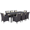 Modway Convene 9-pc Outdoor Patio Dining Set with Washable Cushion Covers Espresso Beige