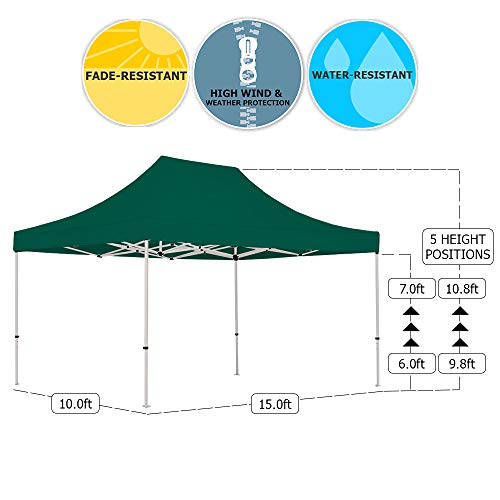 Vispronet 10x15 Instant Canopy Tent with 4 Side Walls - Commercial Grade Aluminum Frame, Water-Resistant Canopy, Bag & Stake Kit Included Green