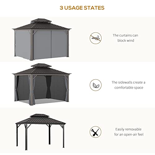 Outsunny 10' x 12' Hardtop Gazebo with Curtains and Netting Charcoal Gray