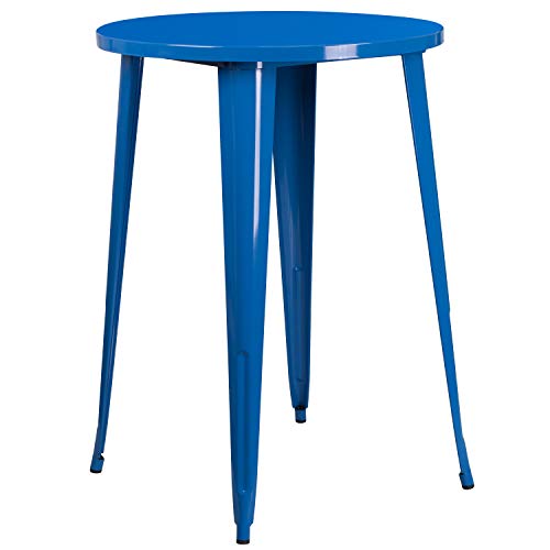 Flash Furniture 30" Round Blue Metal Indoor-Outdoor Bar Table Set with 4 Stools