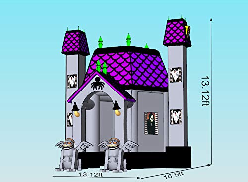 SAYOK 13.12ft Tall Inflatable Halloween Haunted House with Gargoyle and Lights White