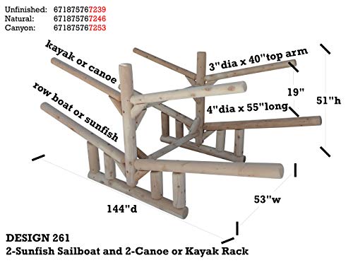 Log Kayak Rack 2-Sunfish Sailboat + 2 Canoes or Kayak Rack Unfinished