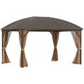 Outsunny 10' x 13' Hardtop Gazebo Canopy with Steel Roof and Netting, Brown