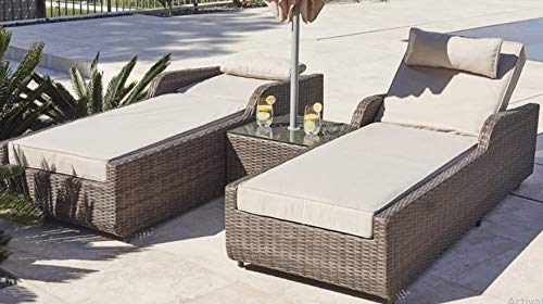 HomeRoots 3-Piece Outdoor Arm Chaise Lounge Set with Cushions Brown