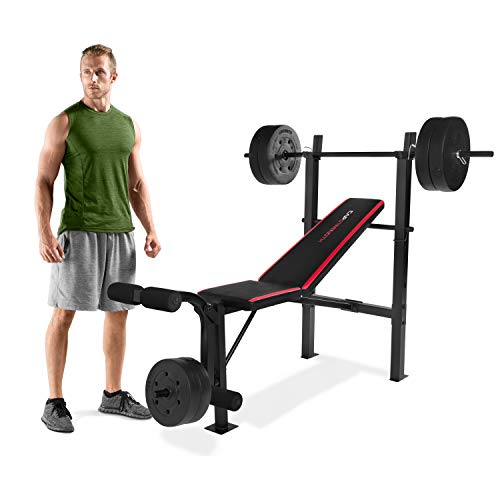 CAP Strength Standard Bench with 100 lb Weight Set, Leg Developer, Flat Black