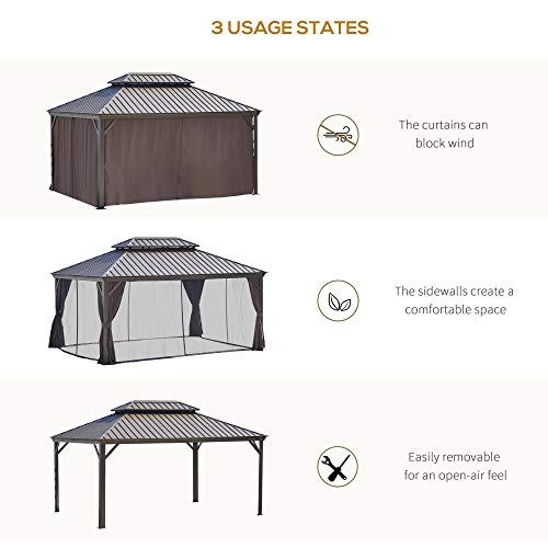 Outsunny 12' x 16' Hardtop Gazebo with Curtains and Netting Coffee