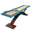Beneouya Shuffleboard Table Curved Base Blue Top with 8 Pucks