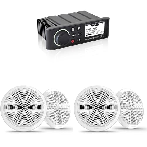 Fusion Marine Entertainment System MS-RA70NSX with Bluetooth and Sirius/XM, Includes 2 Pair EL-F653W 6.5" Marine Coax - White Classic Grill