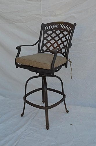 Patio Land St Augustine Outdoor Patio Bar Stools Dark Bronze Solid Cast Aluminum with Walnut Sunbrella Cushions (30")