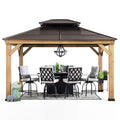 Sunjoy Hardtop Gazebo 11' x 13' Cedar Frame with Brown Steel Roof