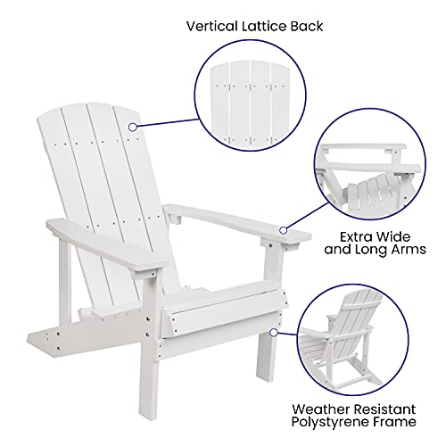 Merrick Lane Ayala Adirondack Chairs & Fire Pit - 4 Pack White Poly Resin Chairs with Black Star and Moon Fire Pit