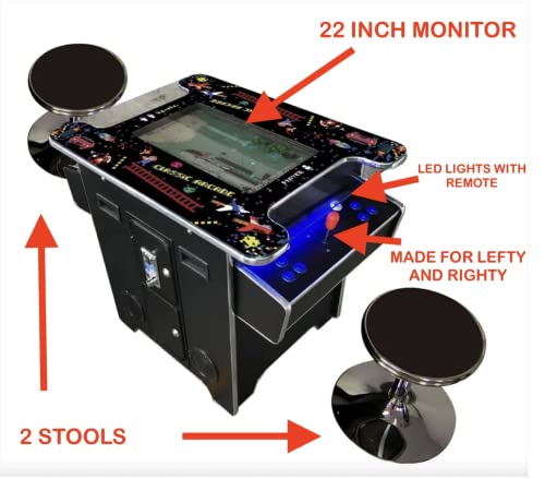 TOP US VIDEO ARCADES Full Size Cocktail Arcade Machine 2 Player 412 Games 22" LCD with Stools Black