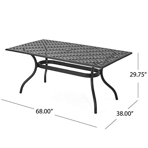 Christopher Knight Home Cayman Outdoor 6-Seater Cast Aluminum Dining Set 7-Pcs Black Sand