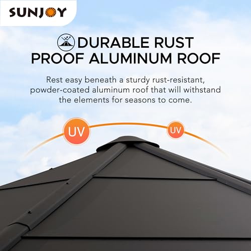 Sunjoy 15x15 ft. Octagon Hardtop Gazebo with Black Aluminum Roof Brown