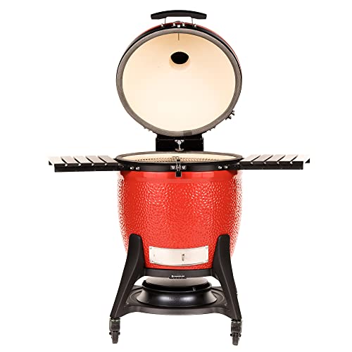Kamado Joe Big Joe Series III 24-Inch Ceramic Charcoal Grill and Smoker with Premium Cart and SloRoller Insert Blaze Red