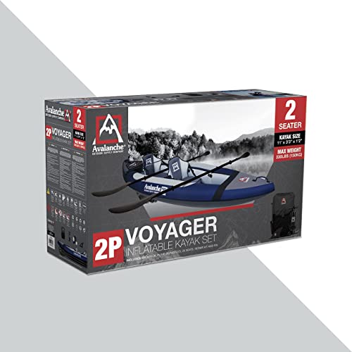 Avalanche 2-Person Voyager Inflatable Kayak Set Blue Green