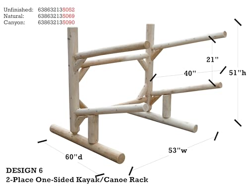 Log Kayak Rack Freestanding 2-Place Kayak Storage System Natural Finish