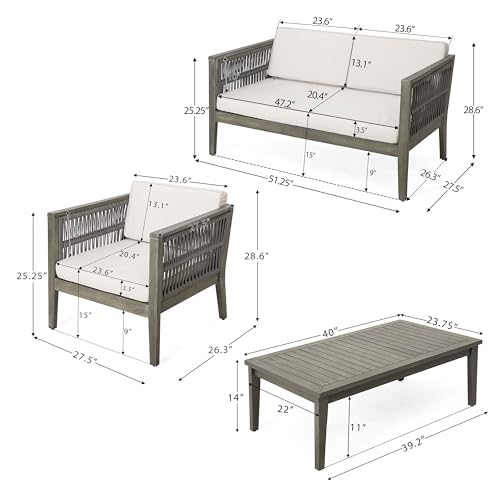 Christopher Knight Home 4-Piece Outdoor Acacia Wood Patio Set Grey+Beige