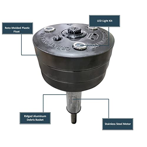 Hydro-Torque Series Vanguard Floating Fountains for Lake, Pond, Pool | 1 HP, 100' Power Cord, 5 Spray Patterns Black