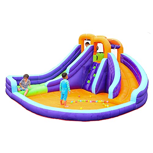 CocoNut Castles Double Slide Water Park with Climbing Wall & Water Cannon Multi