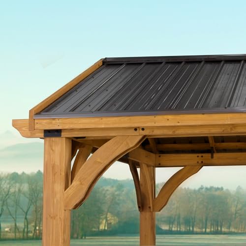 Backyard Discovery Arlington 12' x 10' Cedar Wood Outdoor Gazebo Pavilion with Hardtop Roof Walnut
