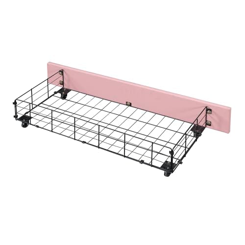 Brisca PU Upholstered Princess Bed with Crown Headboard and Storage, White+Pink