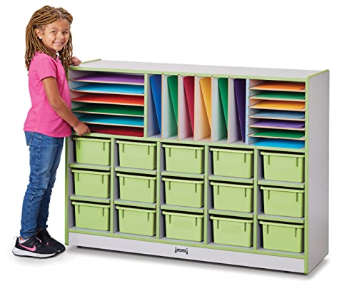 Jonti-Craft Rainbow Accents Sectional Cubbie-Tray Mobile Unit with Trays Key Lime Green
